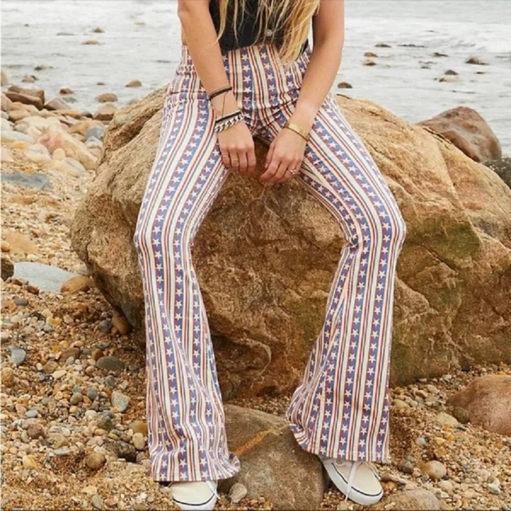 LAST PAIR !  Free People Stars Pants Penny Stripe Jeans American Flag USA - Picture 3 of 14